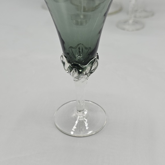 Vintage Empoli Italian Smoke Grey Decanter & Cordial Glasses Set 5 Twisted Foot - Picture 2 of 16
